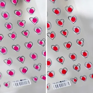 Heart Pattern Nail Art Stickers 5D Embossed Ultra Thin Adhesive Decals For DIY Manicure Decoration Frosted Hand Painted Design