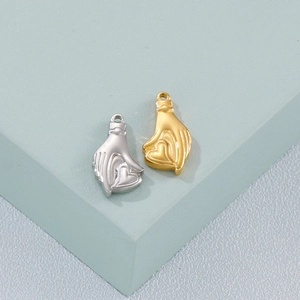 Golden and silver metal hand-holding-heart charms for necklaces and fashion jewelry