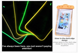 Detailed view of luminous phone pouch with glowing edges and secure rotation lock