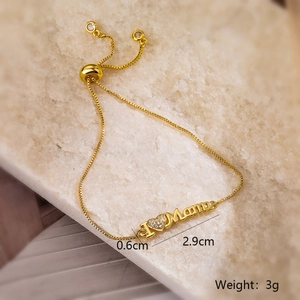 18K gold plated I Love Mama bracelet with sparkling zircon heart on box chain