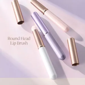 Portable Mini Lip Brush Round Head Synthetic Fiber Smudging Concealer Makeup Tool With Protective Lid