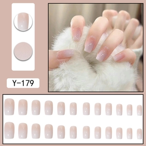 Pink gradient square press-on nails set with 24 pieces and model Y-179 identification