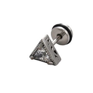 Boucle d'oreille homme en acier inoxydable triangle avec zircon clair et bords texturés