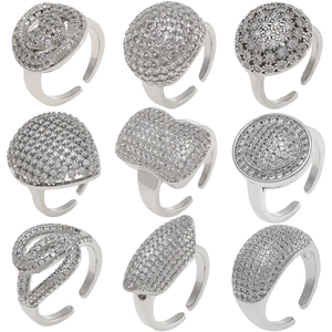 Mode Koper Micro Pave Zirconia Open Verstelbare Ringen Voor Vrouwen Oversized Geometrische Verzilverde Vingerring Sieraden Voor Feest Dagelijks