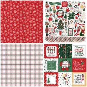 Detailed view of nutcracker Christmas scrapbooking paper with vintage festive patterns