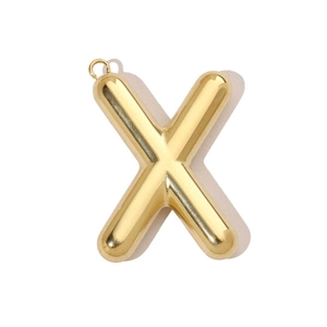 Pendentif lettre X doré poli avec bélière intégrée pour colliers et bracelets fins