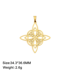 Detail of 18K gold stainless steel Celtic knot pendant with size 34.3x36.6MM and 2.6g weight