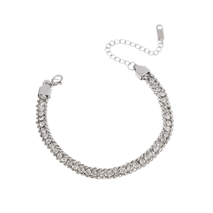 Elegant stainless steel double chain tennis bracelet with round rhinestones and lobster clasp