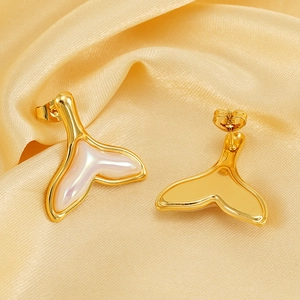18K gold plated stainless steel fishtail earrings with iridescent resin inlay