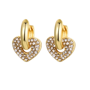 Elegant gold huggie hoop earrings with sparkling crystal-encrusted heart charms