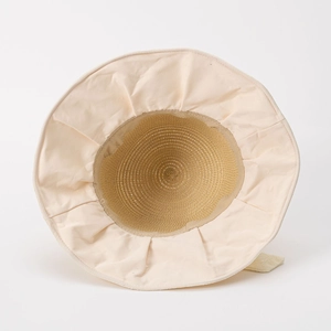 Women's cream cotton sun hat with wide pleated brim and woven straw top crown