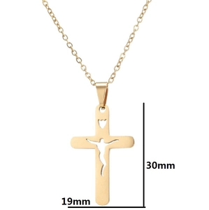 Gold stainless steel cross necklace with Jesus silhouette cutout pendant 19x30mm