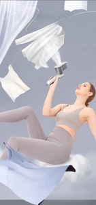 Handheld garment steamer in gray and white showing rapid steam wrinkle removal