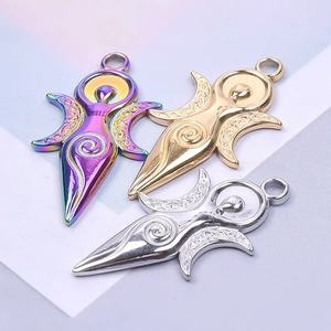 Three mystical goddess pendants in rainbow, gold, and silver finishes for DIY jewelry