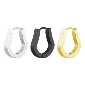 Three pairs of U-shaped titanium steel earrings in silver, black and gold finishes