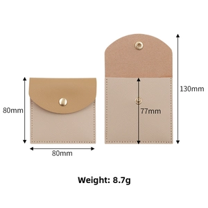 Microfiber jewelry pouch dimensions showing 80x80mm folded size and 8.7g weight details