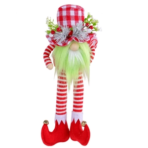 Christmas gnome doll with green beard and red plaid hat for festive home decor