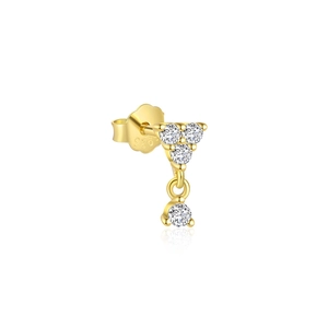 Detail of S925 sterling silver stud earrings with sparkling white zircons and gold finish