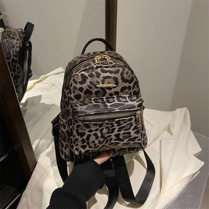 Women Leopard Print Fashion Backpack Casual Mini Nylon School Bag Small Travel Daypack With Golden Zipper For Ladies