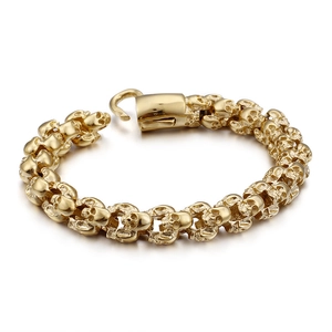 Vintage golden titanium steel skull bracelet for men with gothic design and hook clasp