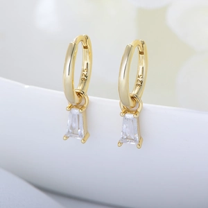 925 Sterling Silver Geometric Square Hoop Earrings With Baguette Rhinestone Gold Silver Dangle Earrings For Women Fashion Jewelry