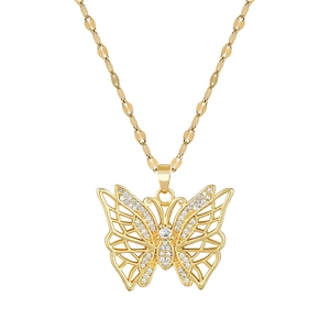 Exquisite gold-plated titanium steel necklace featuring a hollow micro-pave butterfly pendant