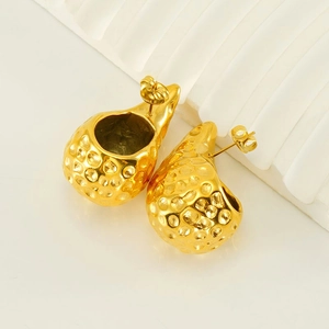 18K gold plated chunky teardrop earrings with hammered texture for women