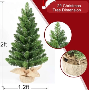 60cm mini artificial Christmas tree with realistic pine needles and a burlap base