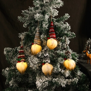 Christmas Gnome Hanging Ornament LED Glowing Knitted Fabric Plush Beard Holiday Tree Decoration Faceless Doll Warm Light