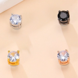 Detail view of four-prong set cubic zirconia magnetic stud earrings in four metallic colors