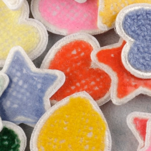 Colorful chenille heart and star embroidered patches with premium fluffy texture
