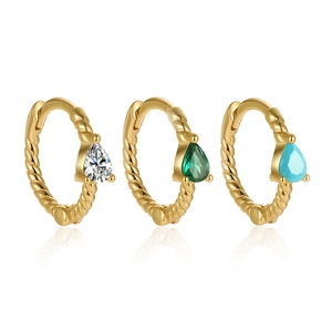 925 Sterling Silver Huggie Hoop Earrings Pear Cut Zircon Turquoise Twisted Rope Fashion Jewelry For Women
