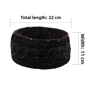 Detailed knit texture and dimensions of winter warm headband with soft fleece lining