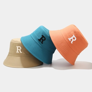 Chapeau Bob En Toile De Coton Avec Broderie Lettre R 3D Bord Large Protection Solaire Mode Coréenne