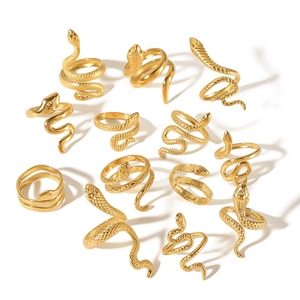 Golden snake ring set in 18k vacuum plated stainless steel with various snake patterns