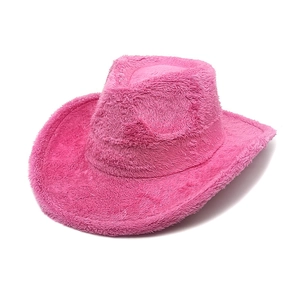 Hot pink faux rabbit fur western cowboy hat with wide brim and soft texture for women