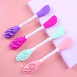 Dual-ended silicone face mask brush set for facial cleansing and mud mask application