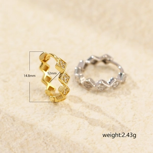 Geometric S925 silver hoop earrings with diamond rhombuses in gold and silver