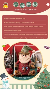 Detailed dimensions of Santa Claus Christmas gift bag made of velvet and linen fabric