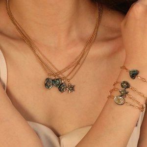 Stainless Steel Necklace Bracelet Butterfly Heart Star Abalone Shell Pendant Gold Plated Dainty Jewelry Women