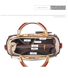 Internal view of high capacity handbag showing main zipper pocket and multi-layer structure