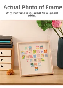 Detailed view of heart-shaped multi-aperture wooden frame for oil pastel art display