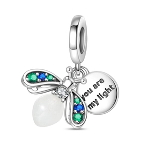 Detailed firefly charm with 'you are my light' engraving and glowing tail element