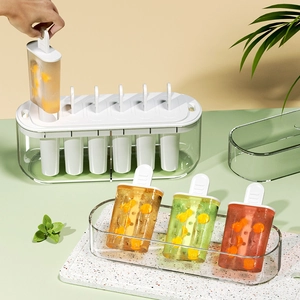 6-cell white silicone popsicle mold set with clear storage tray and lid for ice creams