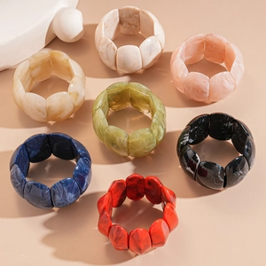 Acrylic bangle bracelet set with marble textures in multiple colors and elastic band