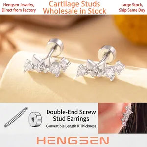 Butterfly Zircon Cartilage Stud Titanium Steel Flat Back Screw Piercing Earring For Women Fresh Cute Sweet Jewelry