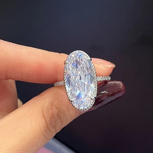 Silver ring for women with large oval zircon and pavé setting for wedding elegance