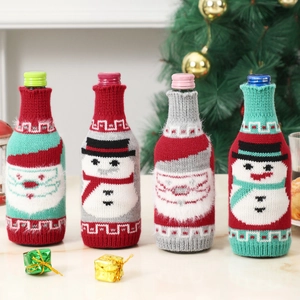 Christmas Knitted Wine Bottle Covers Santa Claus Snowman Patterns Acrylic Yarn Holiday Dining Table Decoration