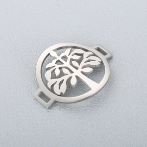 Polished silver stainless steel Tree of Life connector link with double loops