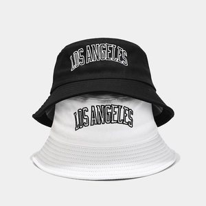 British retro bucket hat set in black and white with Los Angeles embroidery for outdoors